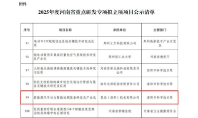 凱邁機電新能源汽車動力智能檢測裝備研發及產業化項目入選河南省重點研發計劃
